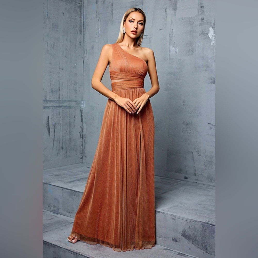 Elegant One-Shoulder Rust Dress LG-XL